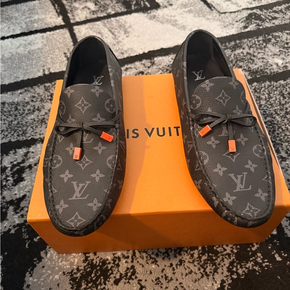 Louis Vuitton Men's Monogram Gray and Orange Loafers - Picture 2 of 5